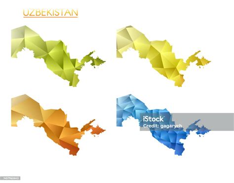 Ilustración De Conjunto De Mapas Poligonales Vectoriales De Uzbekistán Mapa De Gradiente