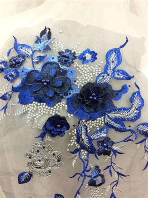 Royal Blue 3d Flowers Lace Applique 3d Floral Embroidered Etsy