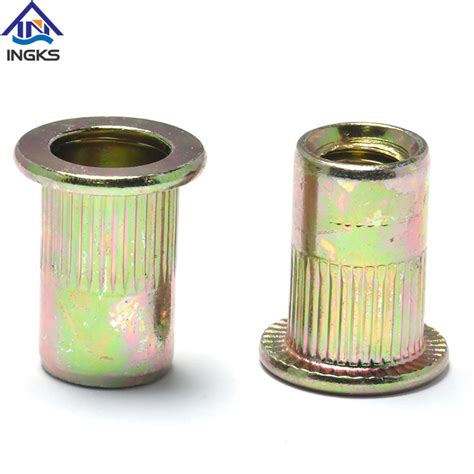 M4 M16 Carbon Steel Yellow Zinc Plated Round Knurled Body Flat Head