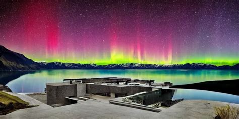 Le Corbusier Architecture Next To Alaskan Lake Night Stable