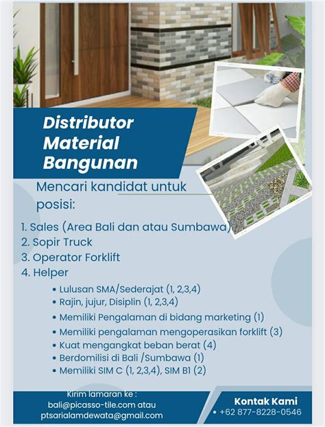 Lowongan Kerja Sales Sopir Truck Operator Helper Untuk Distributor