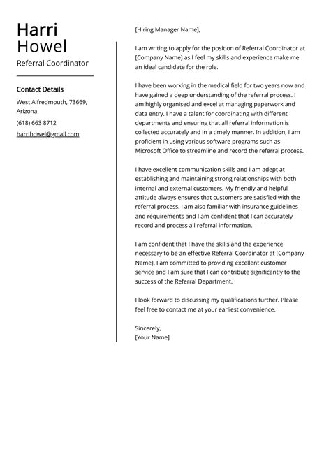 Referral Coordinator Cover Letter Examples Template And 20 Tips