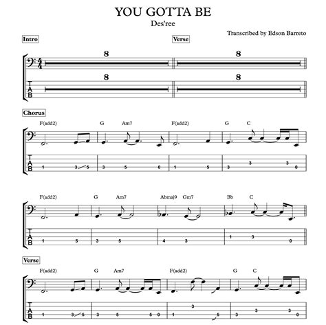 You Gotta Be Des Ree Bass Transcription Score And Tab Lesson Edson Renato Vitti Barreto Hotmart