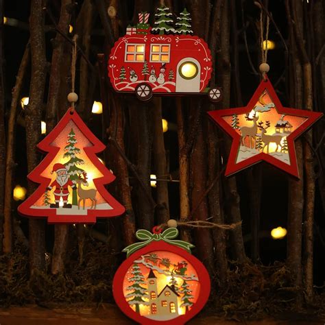 Home Decor Led Hollow Light Wood Christmas Tree Decoration Ornament