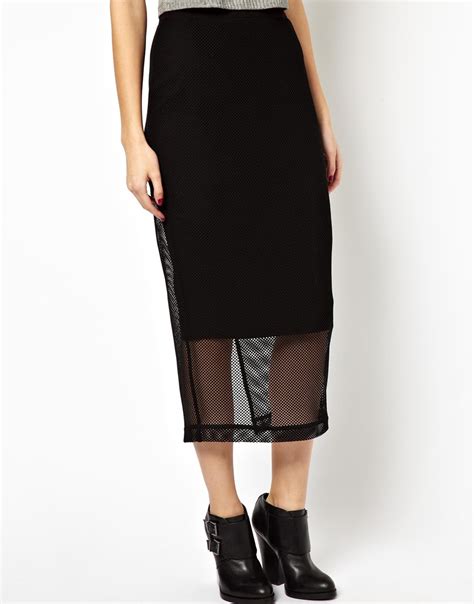 Asos Pencil Skirt With Mesh Overlay In Black Lyst