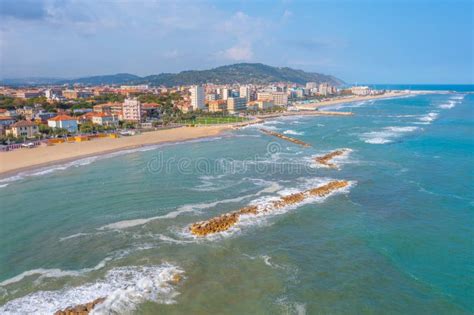 Aerial View of the Beach in Italian Town Pesaro Stock Image - Image of ...