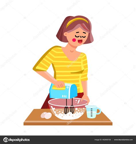 Equipo De Cocina Mezclador De Mano Usando Vector De Chica Vector De