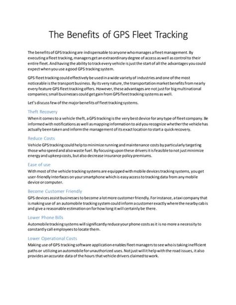 The Benefits Of Gps Fleet Tracking Pdf