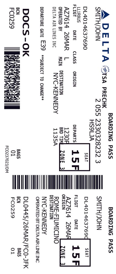 Delta Airline Ticket Template
