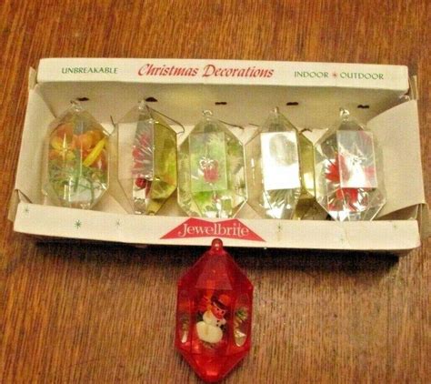 Vintage Jewelbrite Plastic Diorama 6 Hexagon Christmas Ornaments