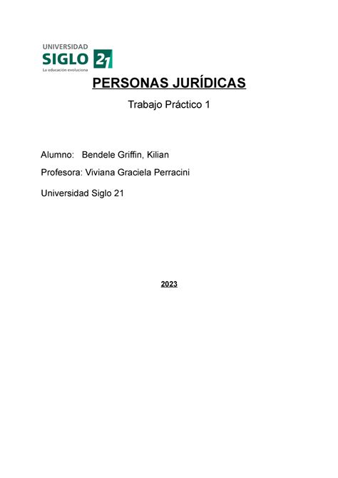 Bendele Griffin Kilian TP N 1 Personas Juridicas PERSONAS