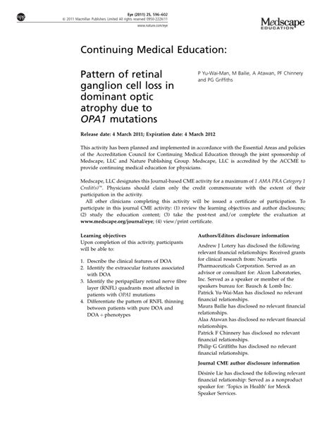 Pdf Pattern Of Retinal Ganglion Cell Loss In Dominant Optic Atrophy