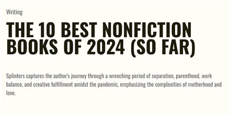 The 10 Best Nonfiction Books Of 2024 So Far Briefly