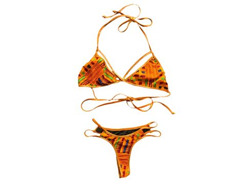 Y K Orange Thong Bikini Two Piece Swimsuit S Bathing Suit Set Boho Vintage Retro S Low