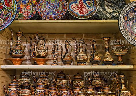 Plates And Pitchers With Ornament In The Kemer Old Bazaar Store