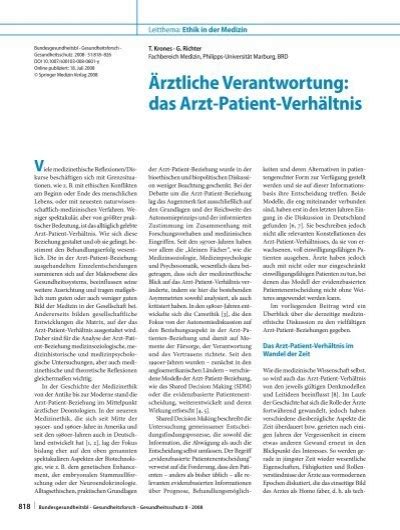 Ärztliche Verantwortung das Arzt Patient Verhältnis