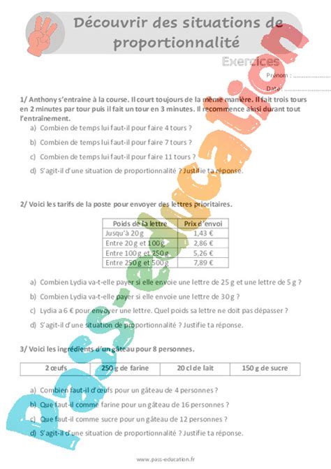 Découvrir des situations de proportionnalité Exercices révisions au