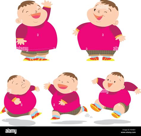 Vector Set Of Cute Boy Many Actionscute Fat Boy Cartooncartoon