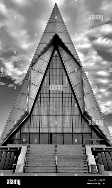 Vertical Low Angle Grayscale Shot Of The Famous Air Force Academy Cadet