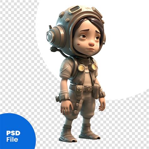 Representación 3d de una linda niña vestida con una plantilla psd de