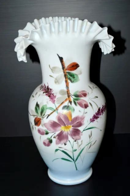 Grand Vase Opaline De Cristal Napol On Iii Niii Xixe Fleurs Peintes