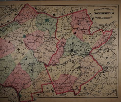 Original 1873 map of Hunterdon County and Somerset County, New Jersey