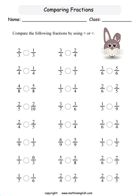 Comparing Fractions Worksheets Pdf