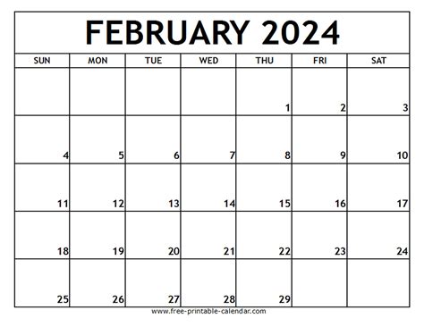 Printable Monthly Calendar February 2024 Calendar 2024 Printable