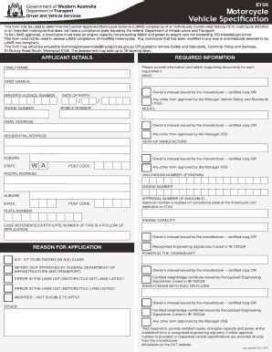 Fillable Online Transport Wa Gov Motorcycle Vehicle Specification Form