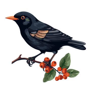 Blackbird Clipart Black Bird Is Sitting On A White Background Cartoon ...