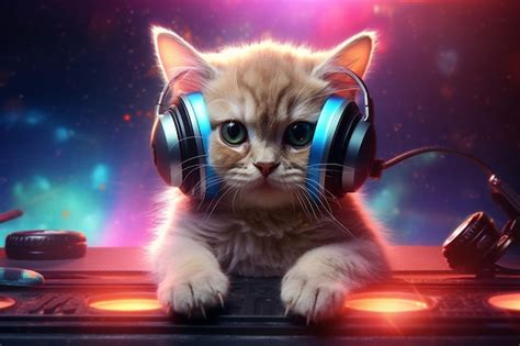 Premium Ai Image A Cat Wearing Headphones And A Pair Of Headphones