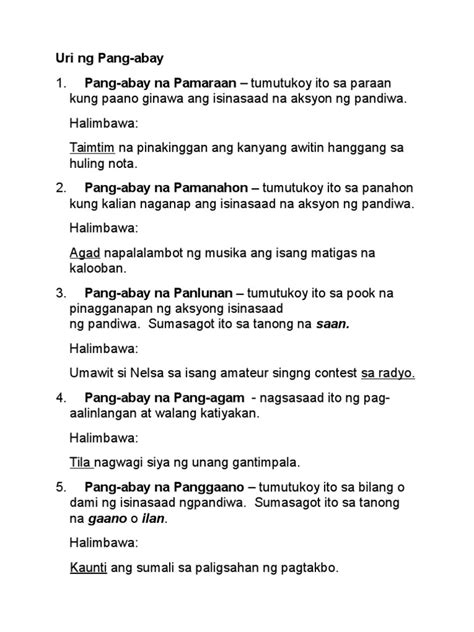 Pang Abay Panang Ayon Halimbawa - ayon panloob