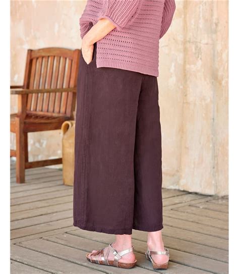 Aubergine Linen Flat Front Culottes Woolovers Au