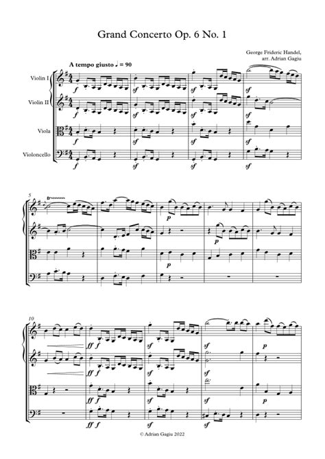 Concerto Grosso In G Major Op 6 No 1 Arr Adrian Gagiu Sheet Music