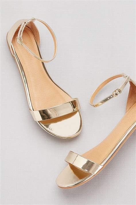 Single Strap Mirror Metallic Flat Sandals Davids Bridal Bridal