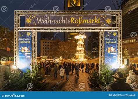 Entrance To Rossmarkt Christmas Market With The Christmas Pyramid In