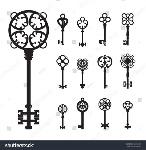 Old Vintage Keys Silhouettes Set Vector Stock Vector Royalty Free