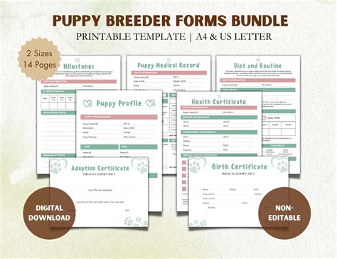 Fillable Breeder Puppy Pack Dog Breeder Records Dog Breeder Forms