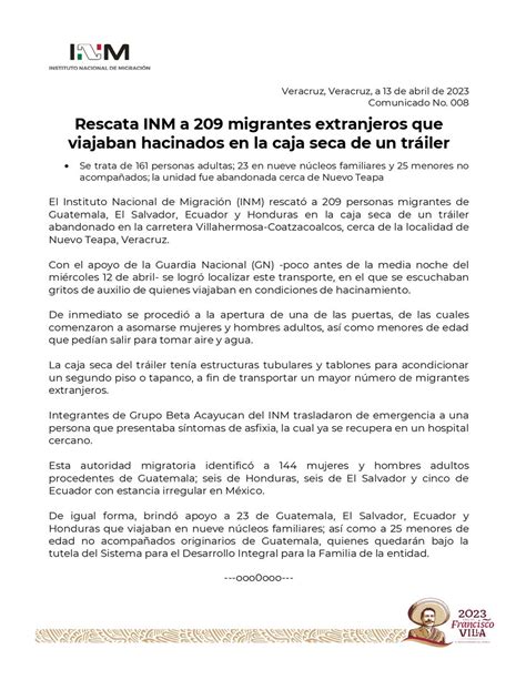 INM on Twitter Comunicado INAMI mx rescató a 209 personas