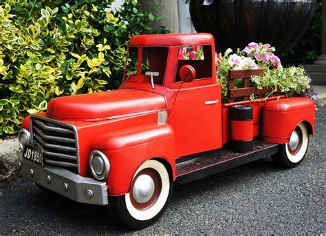 Red Model Pick Up Truck Garden Planter Decorative And Ornate Planters