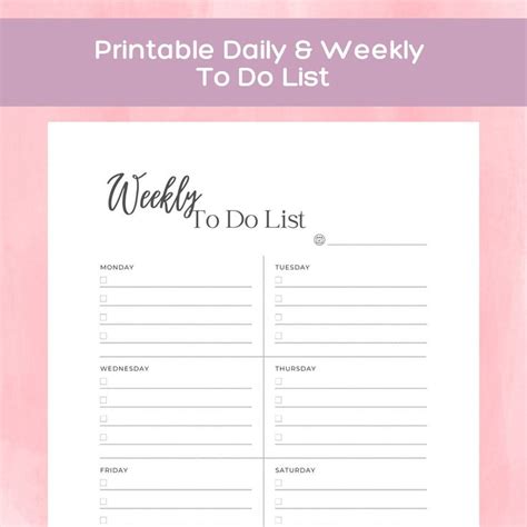 Simple To Do List Printable Tasks List Template Weekly Etsy Canada