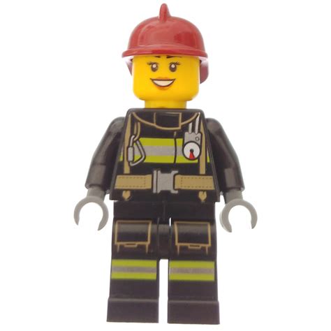 LEGO Female Firefighter Mit Dark Rot Helm Minifigur Inventar Brick