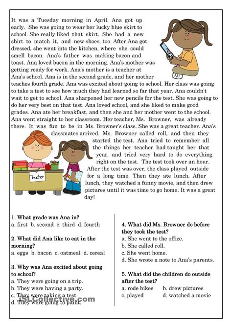 Reading Comprehension Worksheet Esl Beginners