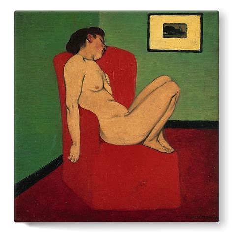 Naked Woman Sitting In A Red Armchair Stretched Canvas Boutiques De