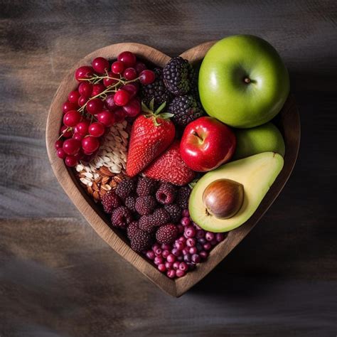 Premium AI Image A Heart Shaped Bowl Filled With Fruits And Vegetables