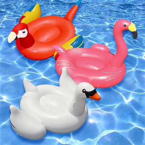 Giant White Swan Flamingo And Parrot Swimming Pool Float Combo 3 Pack Multi Swimming Pool