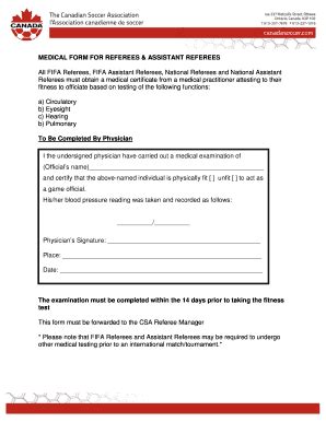 Fillable Online MEDICAL FORM FOR REFEREES ASSISTANT REFEREES Fax