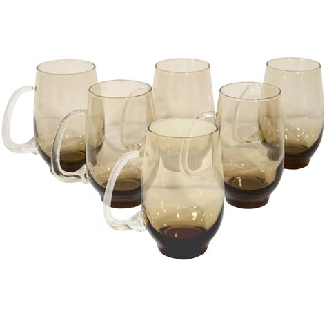 Set Of Six Mid Century Modern Smoked Glass Mugs At 1stdibs Mid