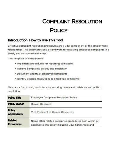 Free 10 Internal Complaint Policy Samples And Templates In Ms Word Pdf