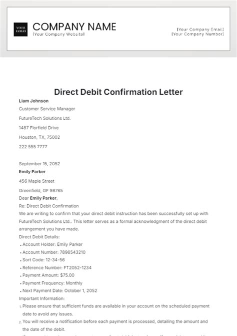 Free Direct Debit Confirmation Letter Template Edit Online And Download